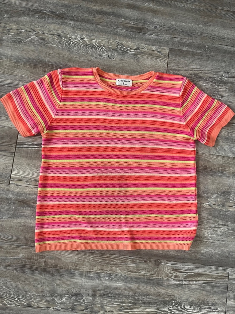 Alfred Dunner Pink, Orange & Yellow Striped Knit Tee